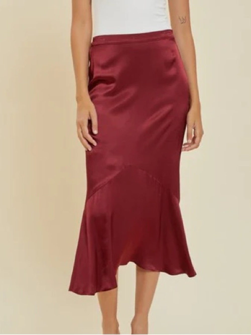 Women's Satin Mermaid Skirt in Burnt Orange